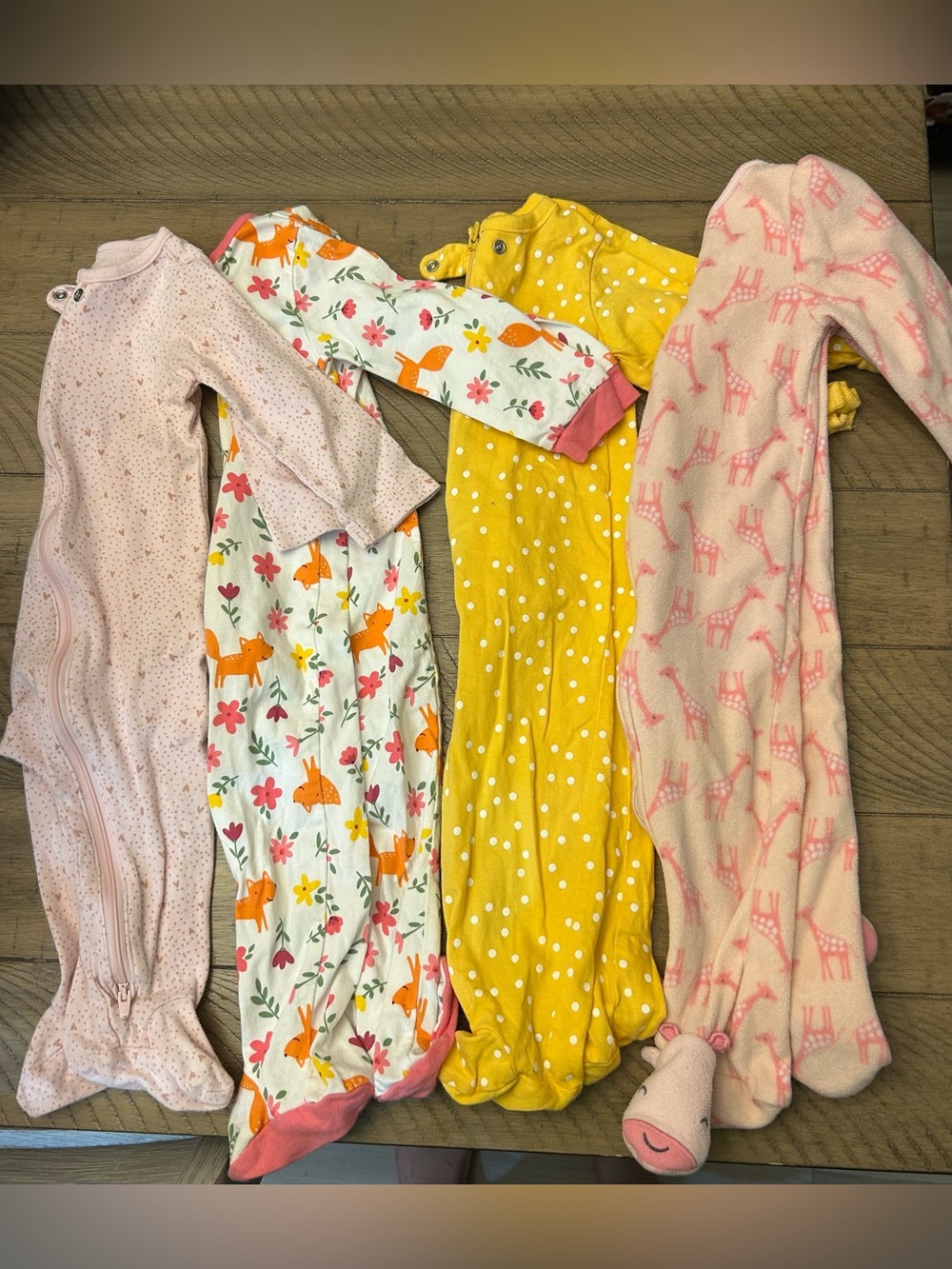 6-9M Bundle of 4 Toddler Girl Footed Pajamas